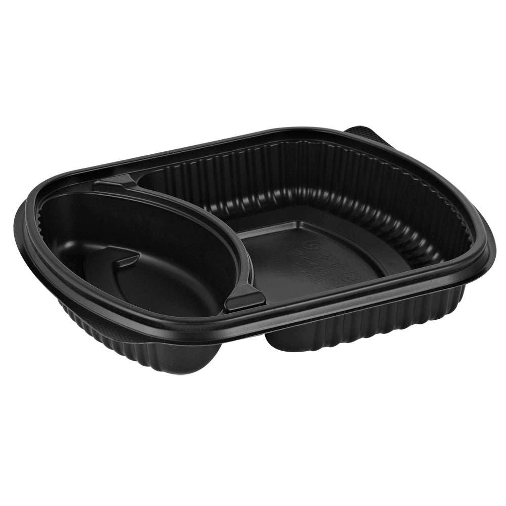 Ruokarasia 2-lokeroinen musta PP-muovi (625+300ml) + kansi OPS-muovi (250settiä/ltk)